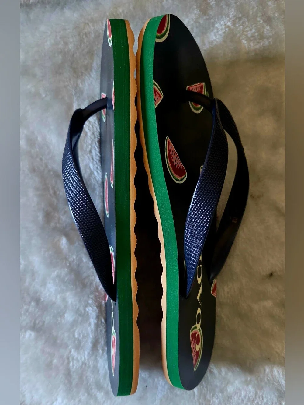 COACH Black Flip Flops with Watermelon Print